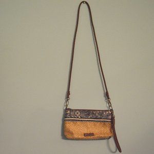 Sakroots half gold and half floral cross body purse